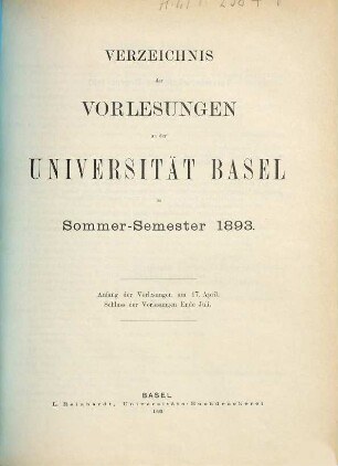 Verzeichnis der Vorlesungen. 1893. SS.
