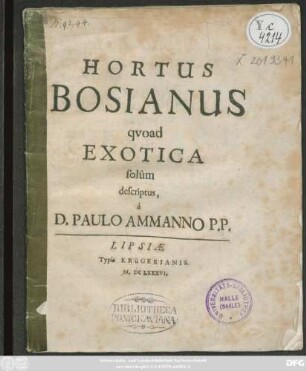 Hortus Bosianus quoad Exotica solum descriptus