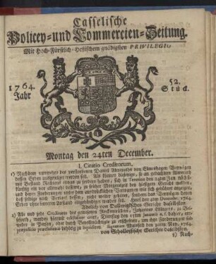 52. Stueck, Montag den 24ten December 1764