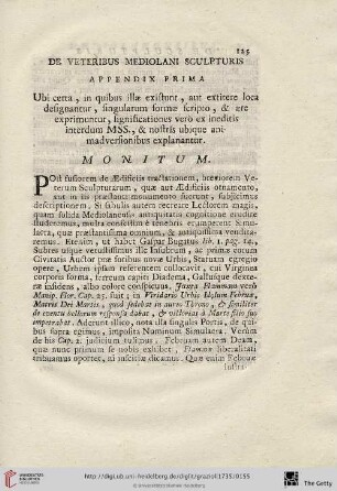 De veteribus mediolani sculpturis appendix prima