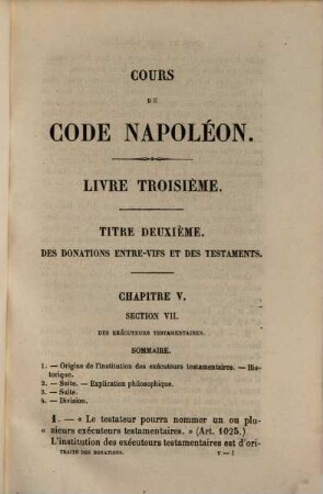 Cours de code Napoléon, 22. Traité des donations entre-vifs et des testaments ; 5