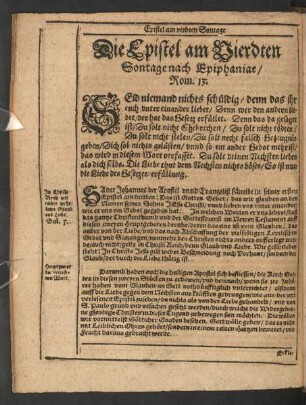 Die Epistel am Vierdten Sontage nach Epiphaniae/ Rom. 13.