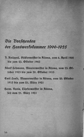 Die Vorsitzenden der Handwerkskammer 1900-1925
