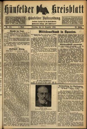 Erste Ausgabe vom Dienstag, den 16. Dezember 1930.