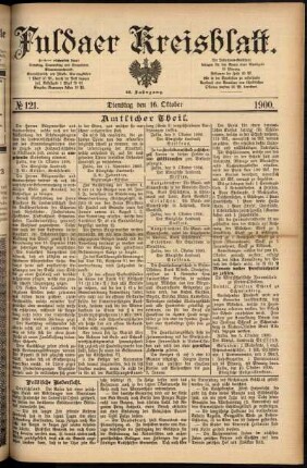 Erste Ausgabe vom Dienstag, den 16. Oktober 1900.