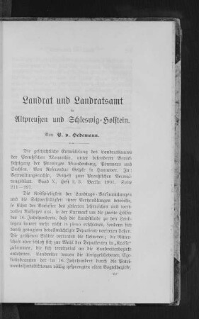 Landrat und Landratsamt in Altpreußen und Schleswig-Holstein
