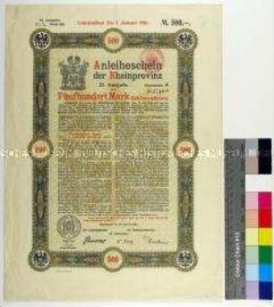 Anleiheschein der Rheinprovinz über 500 Mark Reichswährung