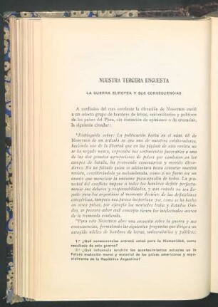 Nuestra tercera encuesta : La guerra europea y sus consecuencias