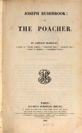 Joseph Rushbrook or the poacher