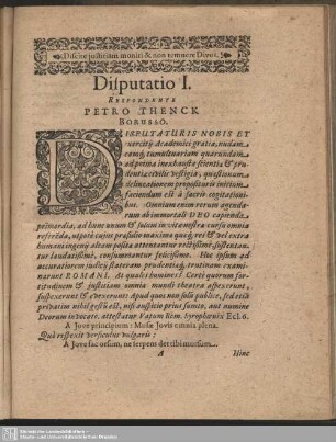 Disputatio I. Respondente Petro Thenck Borusso