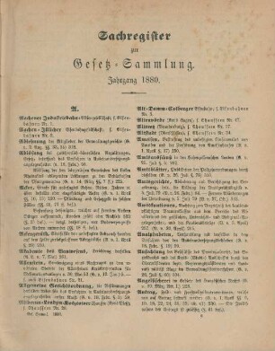 Sachregister zur Gesetz-Sammlung. Jahrgang 1880