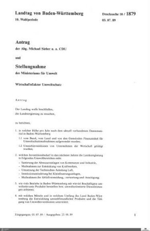 Antrag der CDU: Wirtschaftsfaktor Umweltschutz