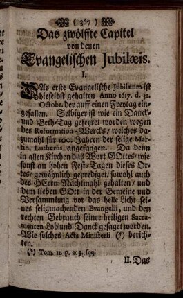 Das zwölffte Capitel von denen Evangelischen Jubilæis.