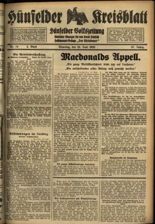 Zweite Ausgabe vom Samstag, den 18. Juni 1932.