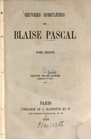 Oeuvres complètes de Blaise Pascal, 2