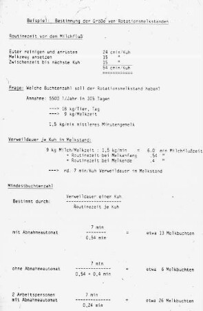 Beispiel: Bestimmung der Größe von Rotationsmelkständen I