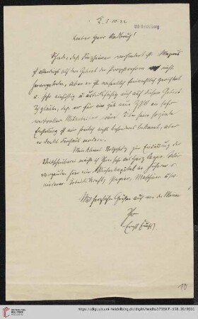 Nachlass Gustav Radbruch. Korrespondenz Ernst Fuchs/Gustav Radbruch: Brief von Ernst Fuchs an Gustav Radbruch