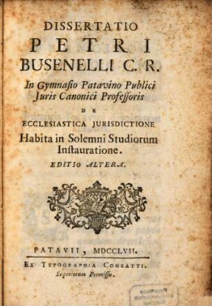 Diss. de ecclesiastica iurisdictione