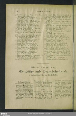 Vierte Abtheilung. Berufsklassen und Gewerbebetriebe : Vierte Abtheilung. Geschäfts- und Gewerbetreibende