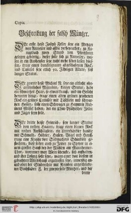 Copia. Beschreibung der falsch Müntzer