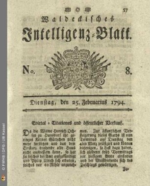 No. 8. Dienstag, den 25. Februarius 1794