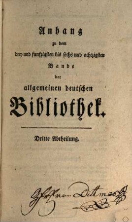 Allgemeine deutsche Bibliothek. [86,a,]3. [1789] = Anhang zu Bd. 53 - 86, Abt. 3