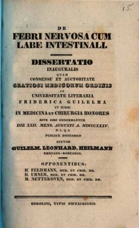 De febri nervosa : cum labe intestinali