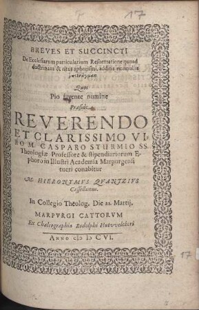 Breves et succincti De ecclesiarum particularium Reformatione quoad doctrinam & ritus aphorismi, additis nonnullis ...