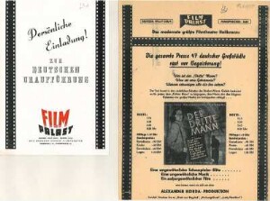 Einladung des Film-Palast (Willy Colm) zur Uraufführung des Films "Der Dritte Mann"