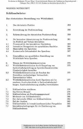 Schlüsselwörter. Zur rhetorischen Herstellung von Wirklichkeit