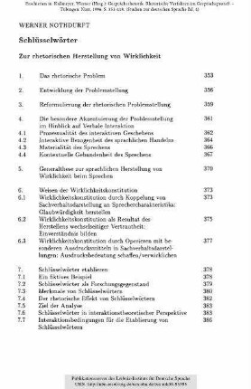 Schlüsselwörter. Zur rhetorischen Herstellung von Wirklichkeit
