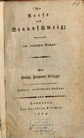 Die Reise nach Braunschweig : ein comischer Roman