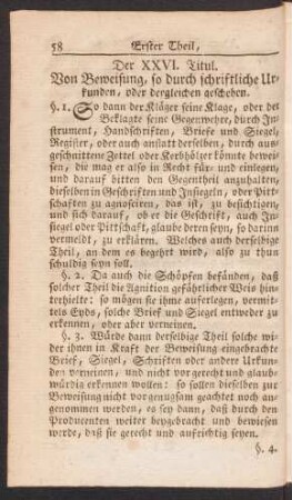 Der XXVI. Titul. Von Beweisung, so durch schriftliche Urkunden, oder dergleichen geschehen