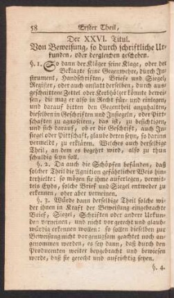 Der XXVI. Titul. Von Beweisung, so durch schriftliche Urkunden, oder dergleichen geschehen