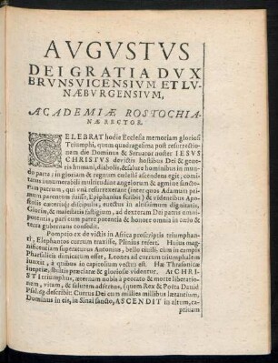 Augustus Dei Gratia Dux Brunsvicensium Et Lunaeburgensium, Academiae Rostochianae Rector.