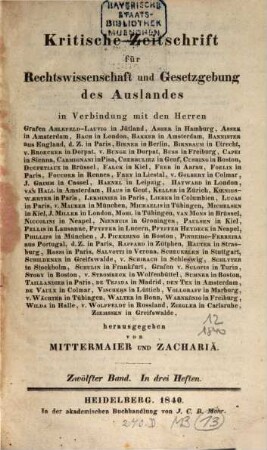 Kritische Zeitschrift für Rechtswissenschaft und Gesetzgebung des Auslandes. 12. 1840