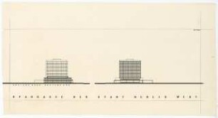 Sparkasse der Stadt Berlin West Bundesallee, Wettbewerb, Berlin-Wilmersdorf: Ansicht Nord, Ansicht Süd 1:200
