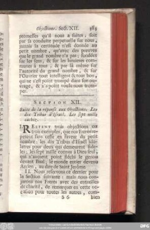 Section XII. Suite de la réponse aux Objections. Les dix Tribus d'Israël Les sept mille cachez.