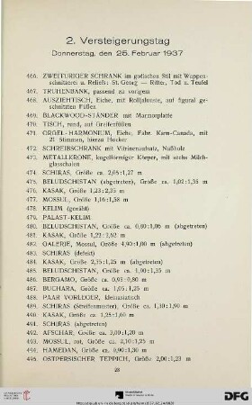 2. Versteigerungstag: Donnerstag, den 25. Februar 1937 (Nr. 466-984)