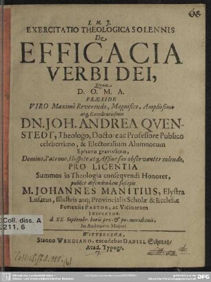 Exercitatio Theologica Solennis De Efficacia Verbi Dei