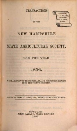 Transactions of the New Hampshire State Agricultural Society, 1856 (1857) = [Vol. 5]