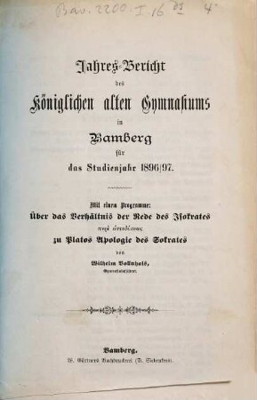Jahresbericht : über das Schuljahr ... 1896/97