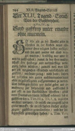 Der XLII. Tugend-Spruch, Von der Gastfreyheit
