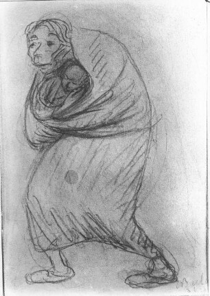 Flüchtende Frau mit Kind. Kohlezeichnung; 35 x 25,5 cm (1923; E. Barlach). Güstrow, Heidberg 15. Atelierhaus am Inselsee