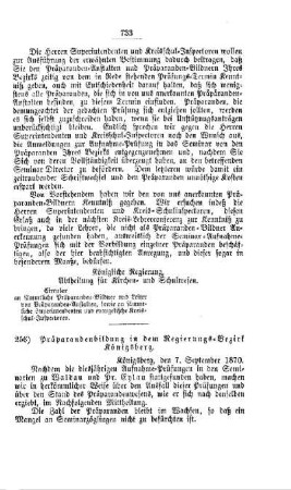 Präparandenbildung im Regierungs-Bezirk Königsberg : [IV. Seminarien, Bildung der Lehrer und deren persönliche Verhältnisse]
