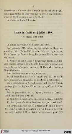 Séance du Comité du 2 juillet 1860