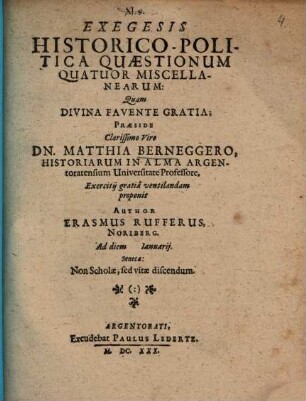 Exegesis historico-politica quaestioneum IV miscellanearum