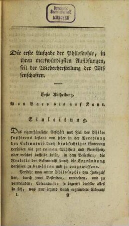 Beyträge zur leichtern Übersicht des Zustandes der Philosophie beym Anfange des 19. Jahrhunderts. 1