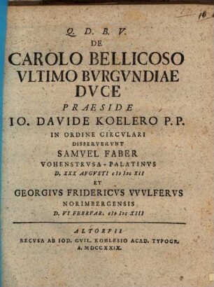 De Carolo Bellicoso, ultimo Burgundiae duce : Disp. 1.2.