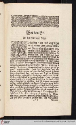 Vorbericht an den curiosen Leser